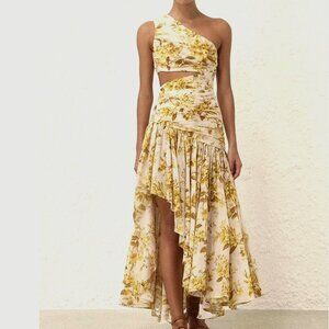 LIKE NEW Zimmermann Golden Asymmetric Floral Dress - Sz. 6/8 (Zimmermann sz. 2)